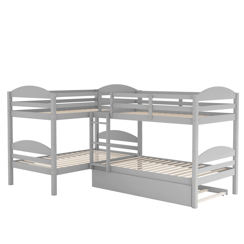 Jahniyah Twin L-Shaped Bunk Bed with Trundle, Gray