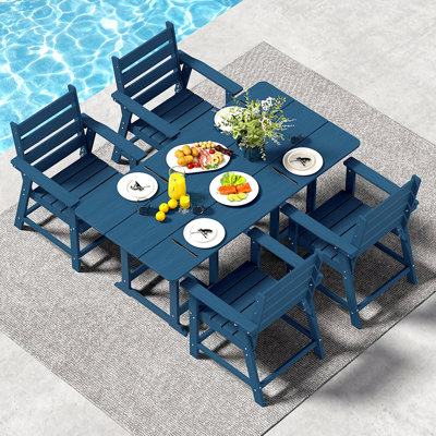 Ensemble de salle à manger d'extérieur 5 pièces en PEHD avec table rectangulaire de 69 po et 4 fauteuils, ensemble de meubles de patio toutes saisons pour la cour, le jardin et la terrasse