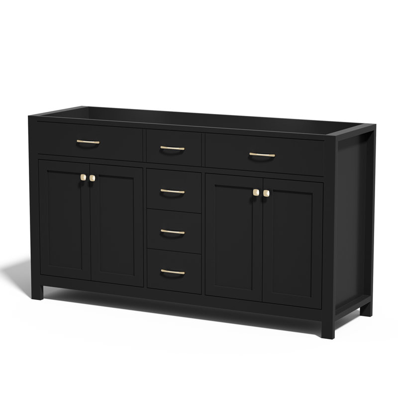 Base de meuble-lavabo double 60 po seulement, lavabo non inclus, Noir