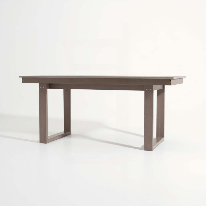 HDPE Outdoor Dining Table, Weather-Resistant, Seats 6, Space-Saving Chair-Push-In Design, Light Brown