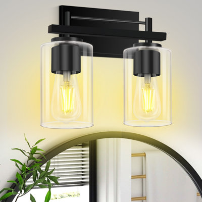 2-light Farmhouse Bathroom Vanity Light With Clear Shades For Bathroom, Mirror