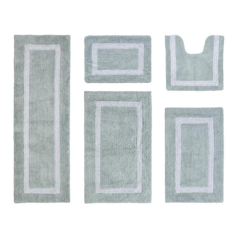 Makbul Premium 100% Cotton 5 Piece Bath Rug Sets with Race Track Pattern, Machine Washable, Super Absorbent & Tufted Weave Reversible Bath Mat for Bathroom