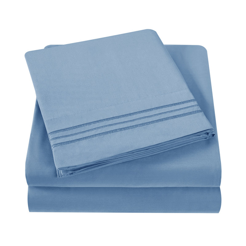 Ensemble de draps rafraîchissant en rayonne de bambou – Ultra douce, respirante et soyeuse, drap-housse à poches profondes de 40 cm, literie 4 pièces de luxe – Bleu clair, 1 place