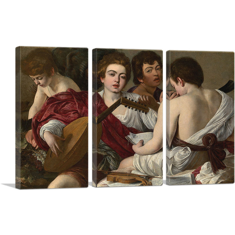 " The Musicians 1595 " by Caravaggio 3 Piece Art Oil Painting, 40" H x 60" W x 1.5" D