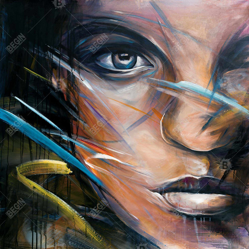 Visage de femme coloré - décor de toile encadrée brun bohémien