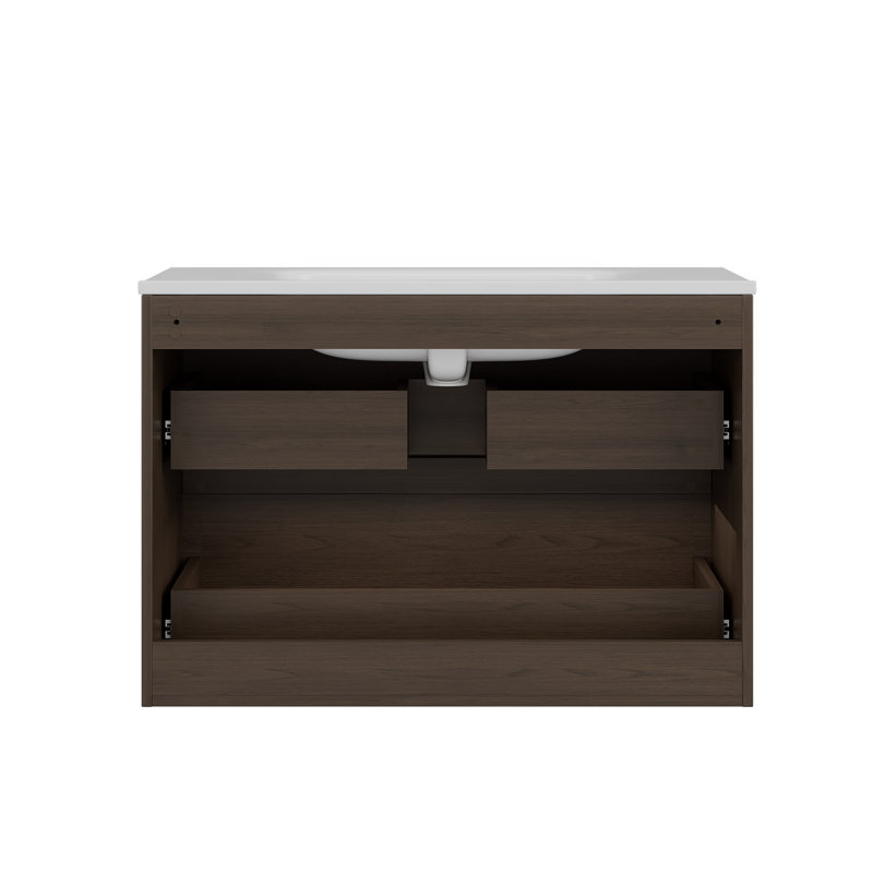 Meuble-lavabo flottant mural 36 po avec lavabo en céramique, noyer foncé, bois massif, Noyer foncé, 36"