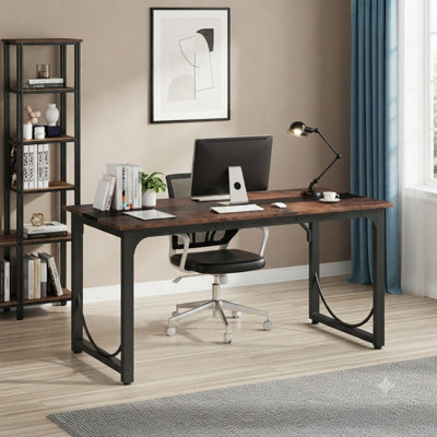 63" Office Desk Lager Computer Desk with Headphone Hooks and Metal Frame for Home Office