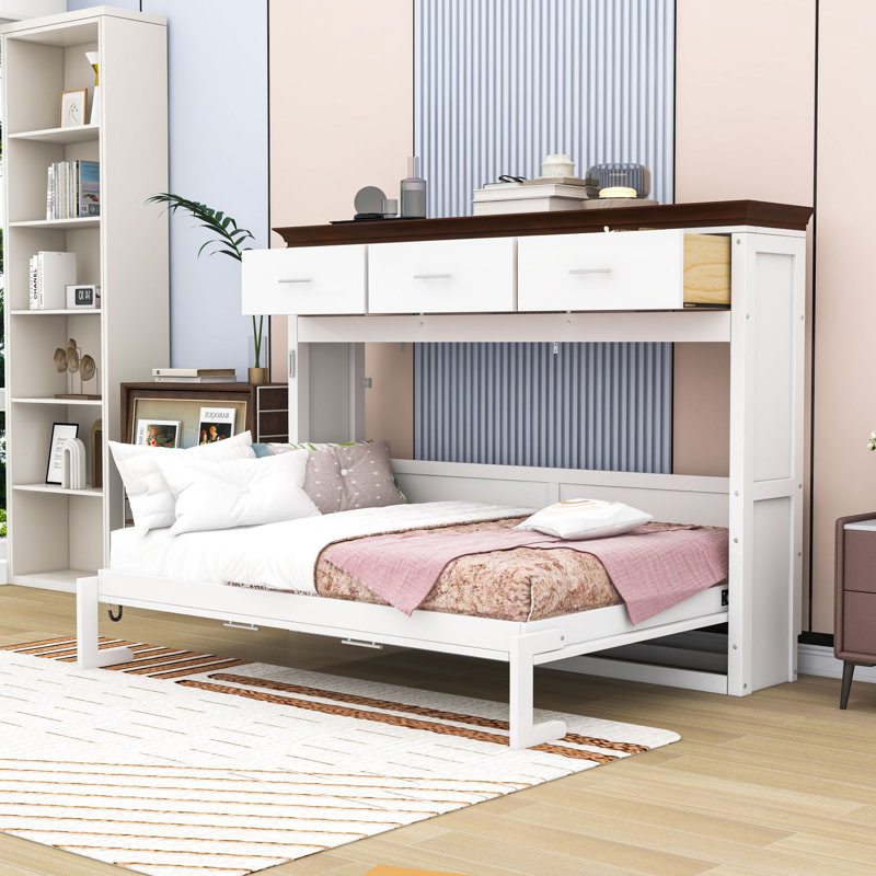 Lit escamotable 3 tiroirs en bois, conception pliable peu encombrante
