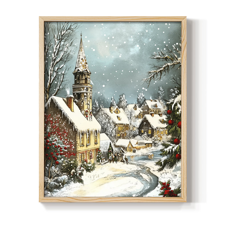 «Christmas Holiday Art Dxxv», reproduction d'art encadrée - bois massif, H 15 po x l 12 po, Naturel