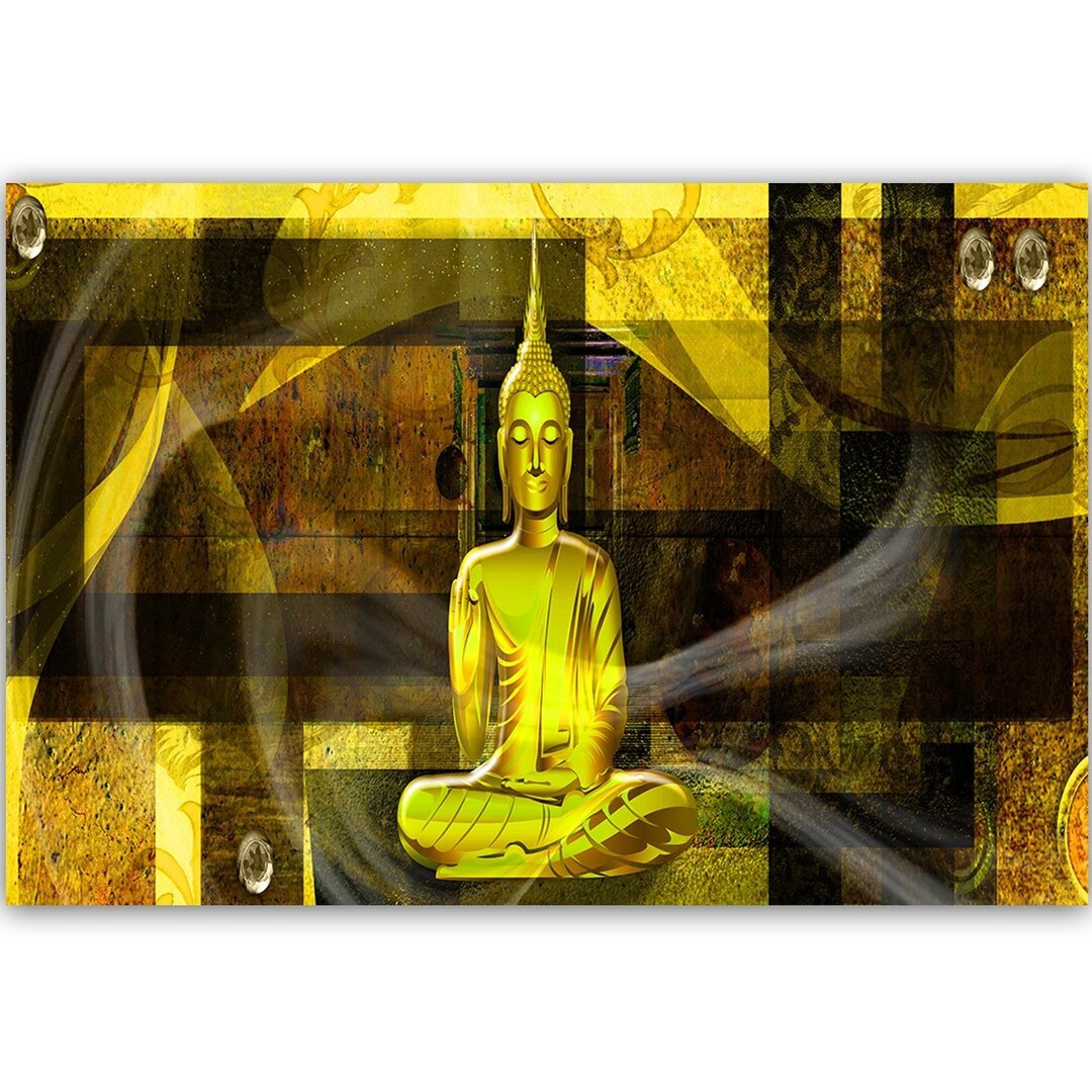 Leinwandbild Buddha vor geometrischem Hintergrund 4