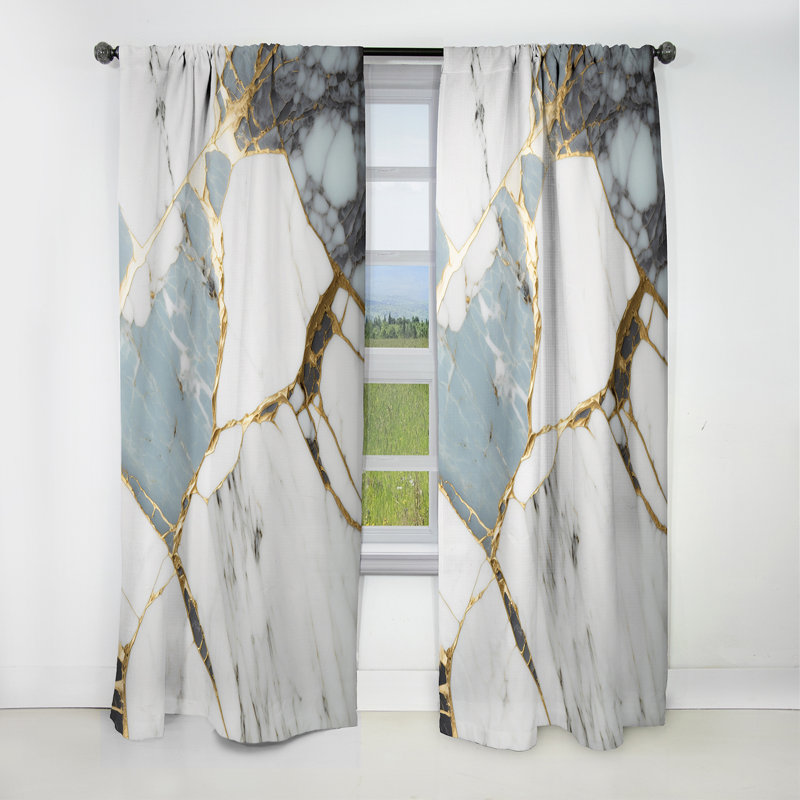 Rideau occultant abstrait en marbre doré et blanc Abstract Geode I - 1 panneaux, L 52 po x L 95 po