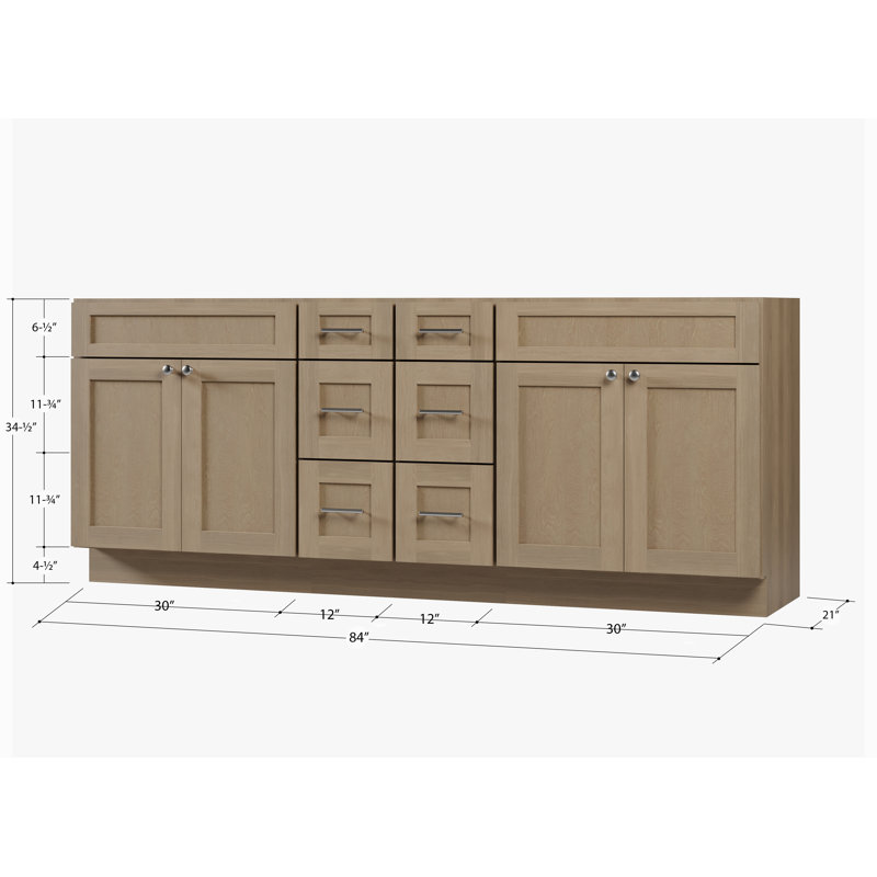 Disar 84" Double Bathroom Vanity Base Only, Natural Oak