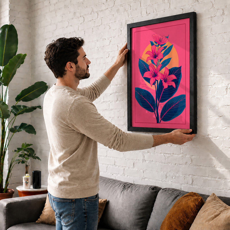 Florals In Golden Light Botanical - Print, A2 - 59.4 x 42.0 cm, Black