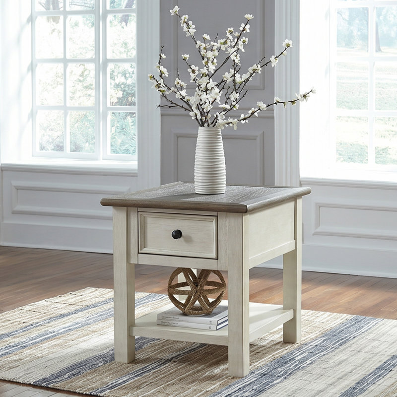 Chailey Floor Shelf End Table with Storage and Built-In Outlets, 25H x 24W x 27D, Gray