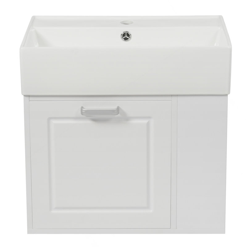 21.8 Inch Bathroom Vanity With Sink, Wall Mounted Floating Cabinet, One Big Drawer, Adjustable Shelf, Toilet Paper Holder, Soft-Close System