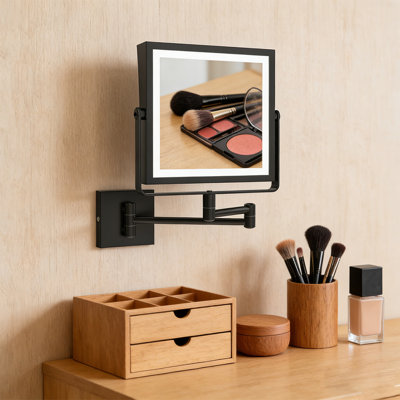 Wall Mounted LED Lighted Makeup Vanity Mirror，Double Sided 1X/10X Magnifying Mirror，3 Color Lights Touch Dimmable, Extended Arm 360° Swivel Bathroom Mirror