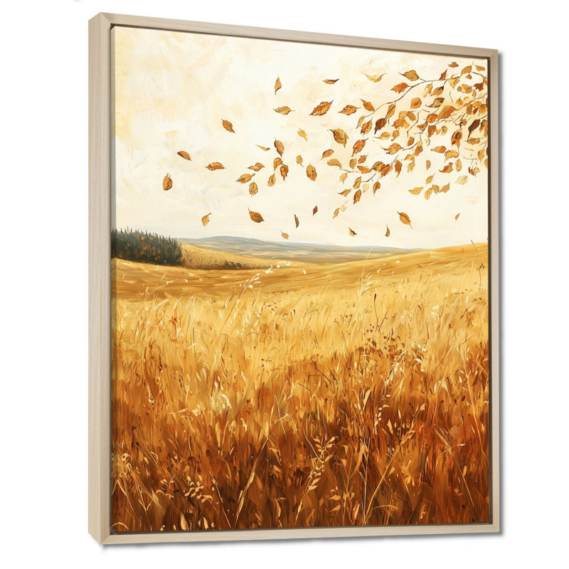Jena Windy Meadow Prairie Leaves V - feuilles, impressions sur toile, H 20 po x l 12 po, Reproduction avec cadre flottant