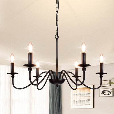 Emilyn 6-Light Dimmable Matte Black Classic/Traditional Candle-Style Chandelier