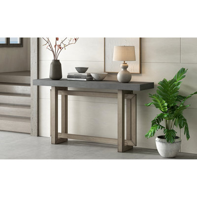 Console de couloir sophistiquée en bois de pin et table polyvalente pour le comptoir en béton