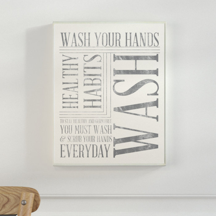 Fenndhy Wash Your Hands - impression d'art textuel, Toile tendue, H 40 po x l 30 po x P 1,5 po