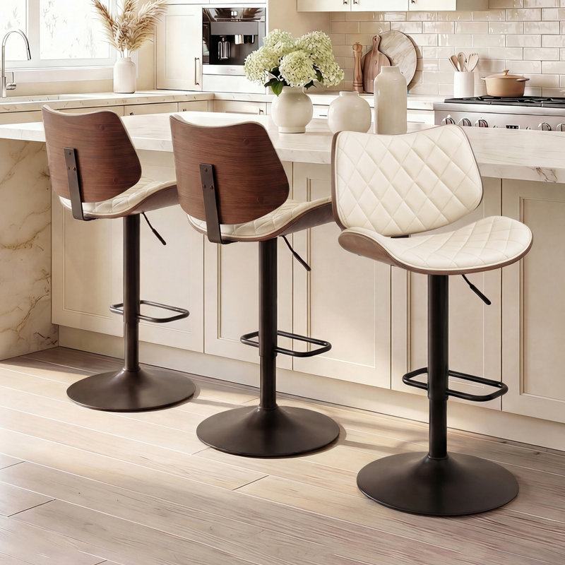 Tabourets de bar rotatifs à hauteur ajustable Odawa (ensemble de 3), Beige