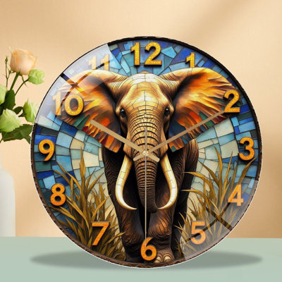 12-Inch Silent Tempered Glass Wall Clock, " Elephant Wall Clock Decorative Art Piece ” Silent Non-Ticking Clock, Battery Operated (AA Batteries Not Included), Artistic Home Decor
