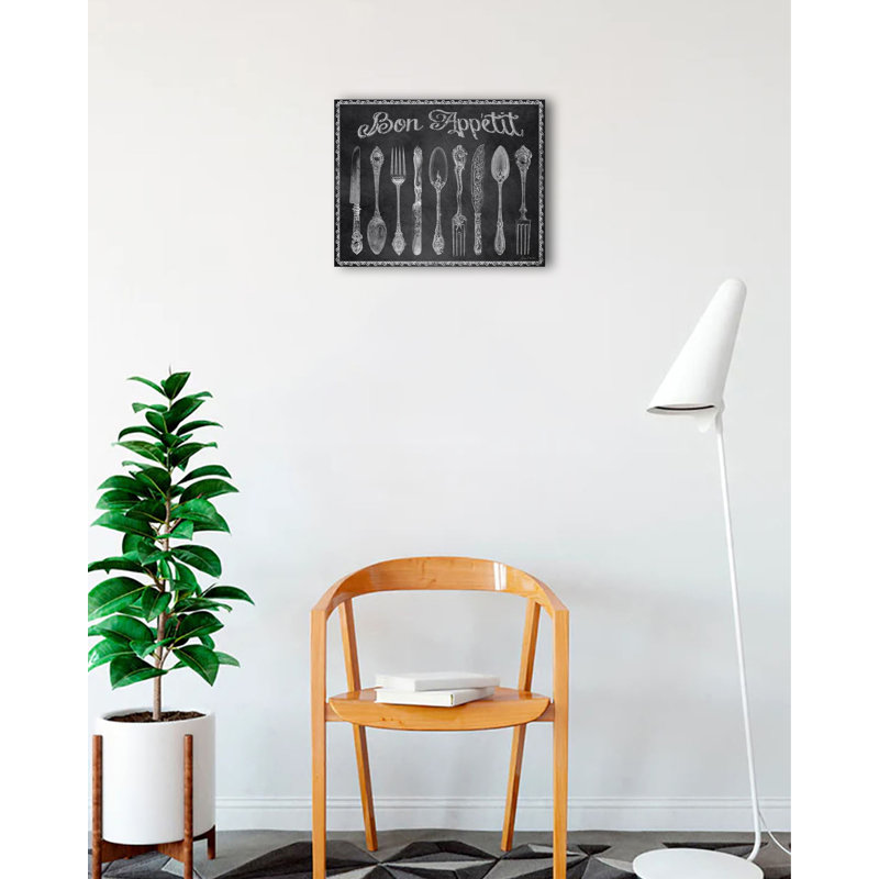 «Chalkboard Art - Bon Appetit» par Jean Plout - impression d'art graphique, H 12 po x l 16 po x P 1,5 po, Toile tendue