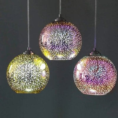 Modern Glass Pendant Light – Ball Firework Lampshade with Coloured Shade, Ceiling Light for Kitchen