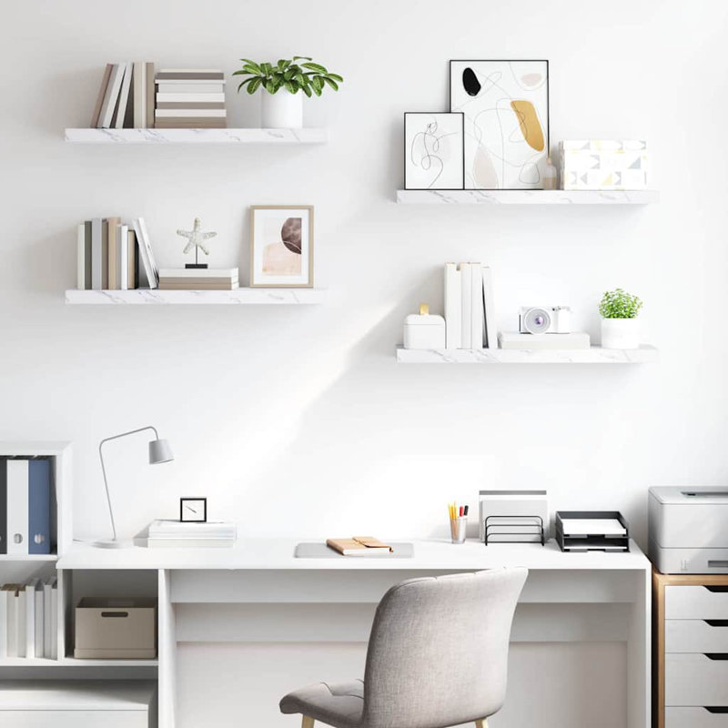 Floating Shelf, White Marble, 4cm H x 80cm W x 23.5cm D