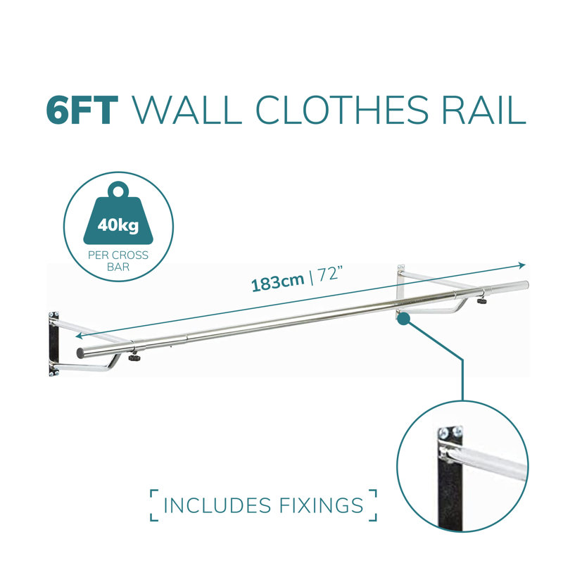 Fairhill 183cm Wall Mounted Clothes Rack, Chrome Plated