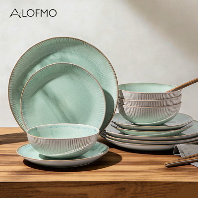 ALOFMO Blossom 12 Piece Stoneware Dinnerware Set, Dish Set for 4