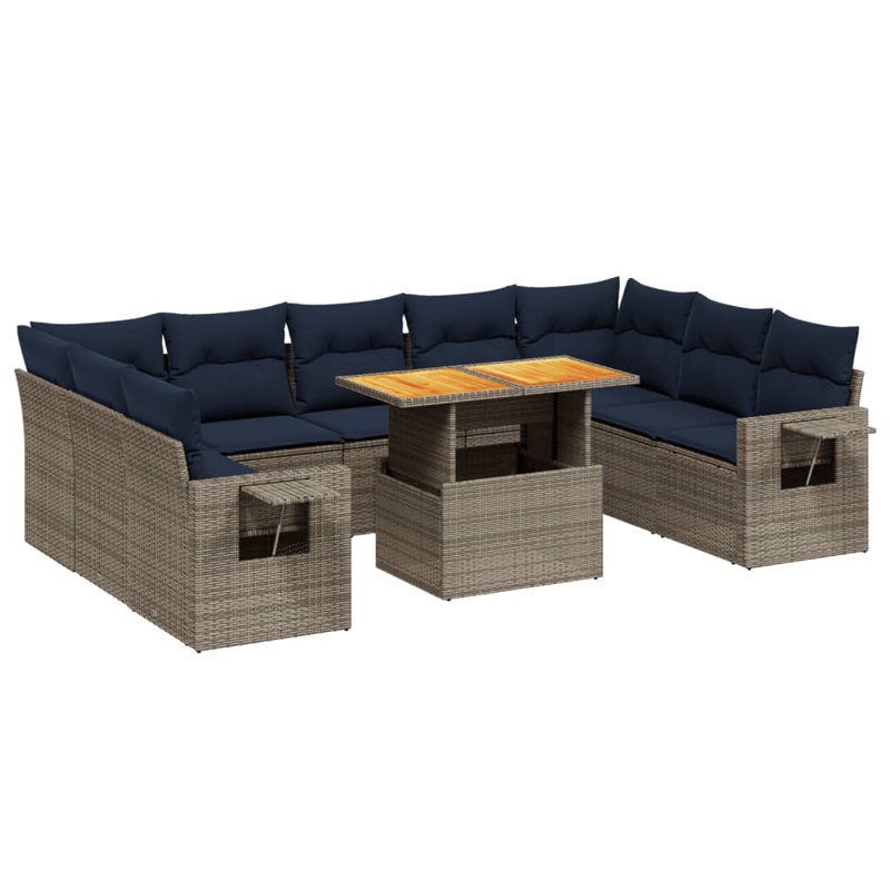  Ensemble de canapé de patio 10 pièces avec coussins en rotin de polyester, Gris, Bleu