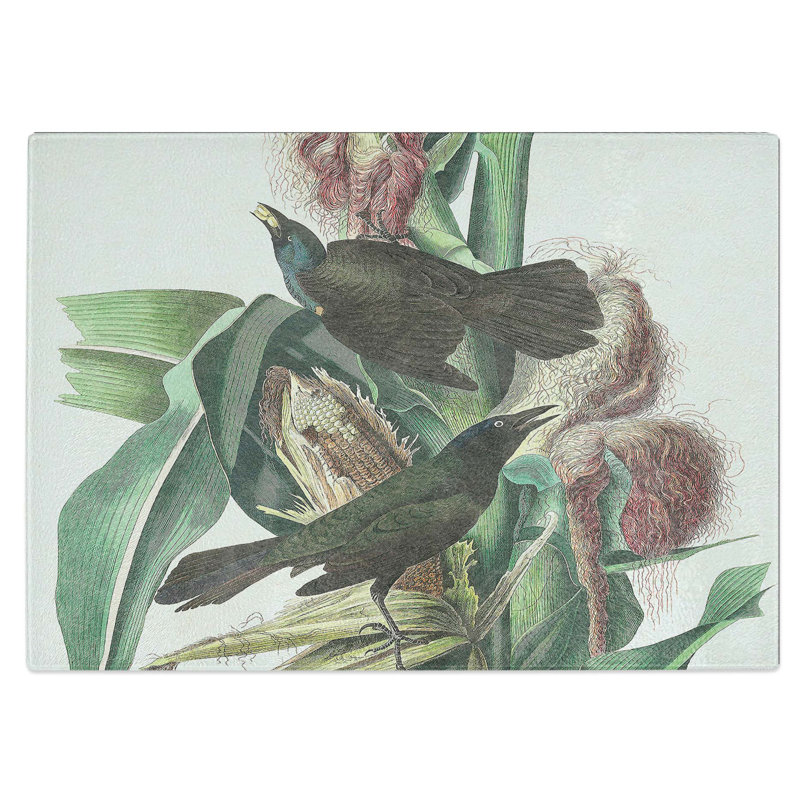 Tempered Glass Common Crow Chopping Board, 39 cm W x 28.5 cm L