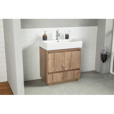 Alina 30" Modern Natural Oak Wood Bathroom Vanity with Porcelain Sink