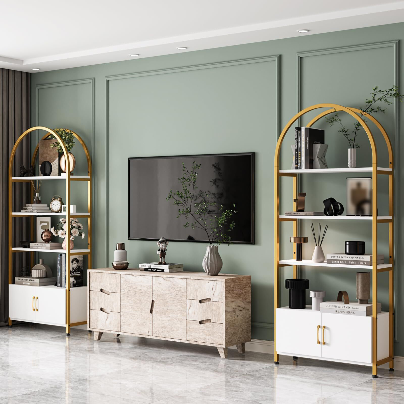 17 Stories Arched Bookshelf, Vintage Bookcase Display Racks Tall ...