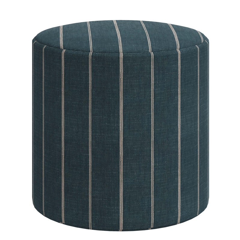 Epaulette Upholstered Ottoman, Fritz Indigo Stripe