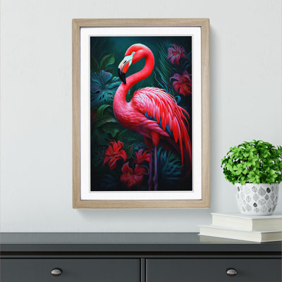 Flamingo Tachisme - Single Picture Frame Print on Wood