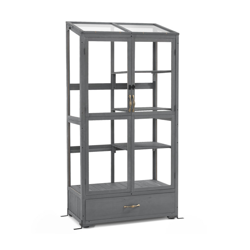 Cold Frame Greenhouse,3 Tier Garden Cold Frame with Drawer and Shelves, Dark Gray