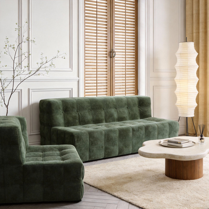Green Velvet Double Sofa,  Wide with High-Density Foam, Frame-Free Waffle Pattern Design Fast Dispatch From UK Warehouse – Dispatched Within 2 Days