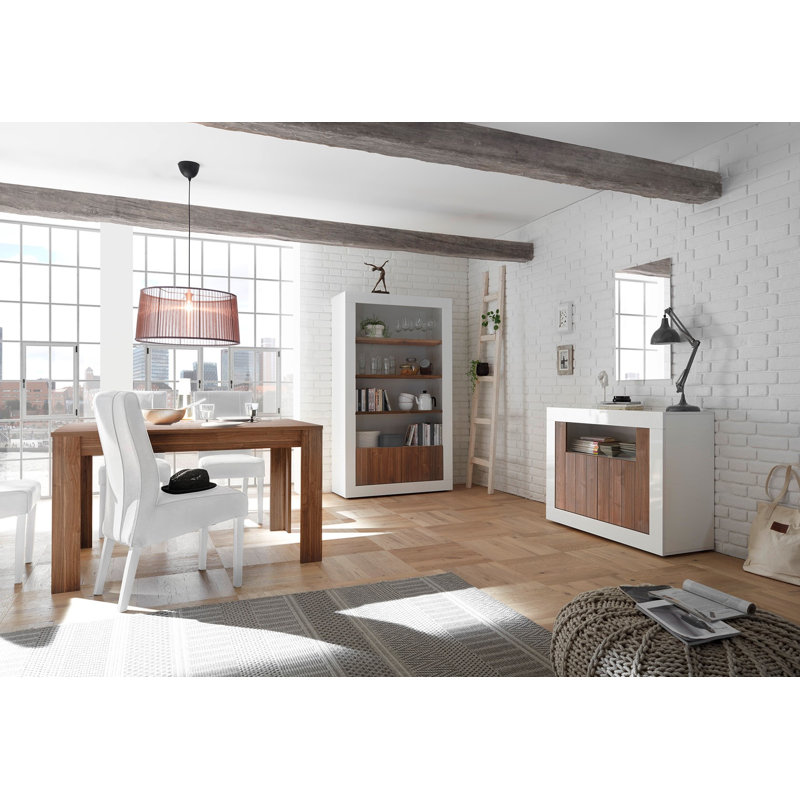 Hisey 110cm Sideboard, White/Walnut
