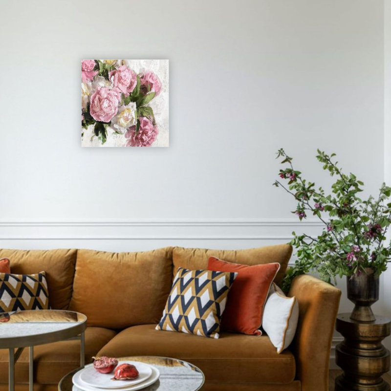 Art floral de pivoines roses et roses, impression sur toile 24 x 24 po