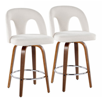 Ava Upholstered Contemporary Fixed-Height Stool With Swivel In Glazed Wood With Round Metal Footrest By Lumisource - Set Of 2