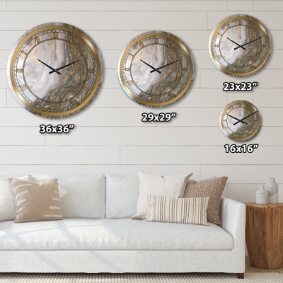 Alcesta White Marble with Curley Gray and Gold Veins - Glam Metal wall clock