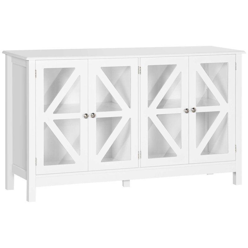 Buffet HOMcom, buffet avec 4 portes en verre trempé et tablette de rangement réglable, crédence, blanc