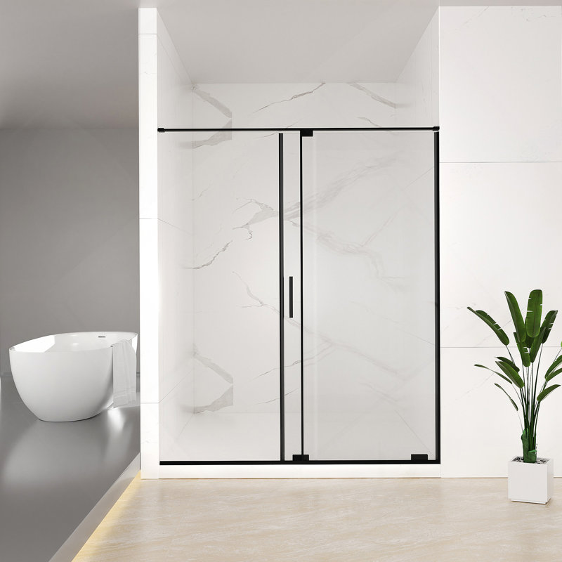 Porte de douche coulissante semi-sans cadre l 56 à 60 po x H 72 po, verre trempé transparent SCGG 5/16 po (8 mm), finition noir mat, largeur de coupe réglable de 4 po