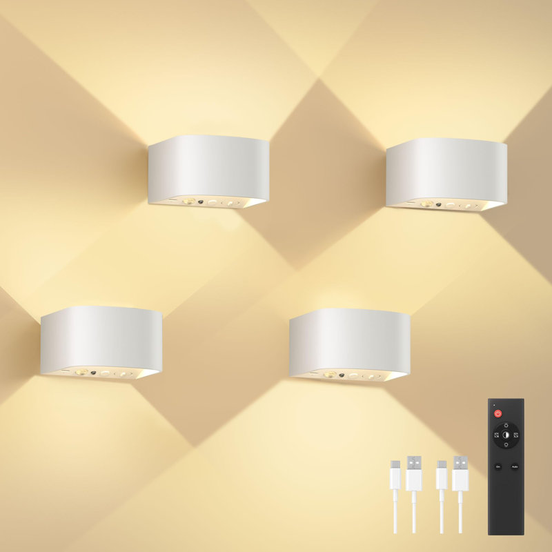 White Battery-Powered Motion Sensor LED Wall Sconce Set with Remote Control