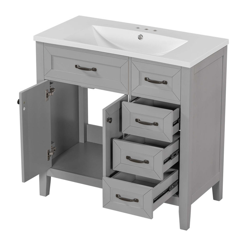 Armoire de salle de bain 36 po avec lavabo et tiroirs 36 po, Gris