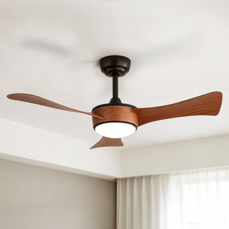 Kemp 42" Modern 3-Blade Brown Ceiling Fan with Light Kit/Remote, Insert DC Reversible for any Modern Room