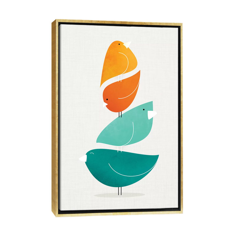 «Bird Stack II» par Modern Tropical - impression d'art graphique, H 60 po x l 40po x P 1,5 po, Toile encadrée d'or