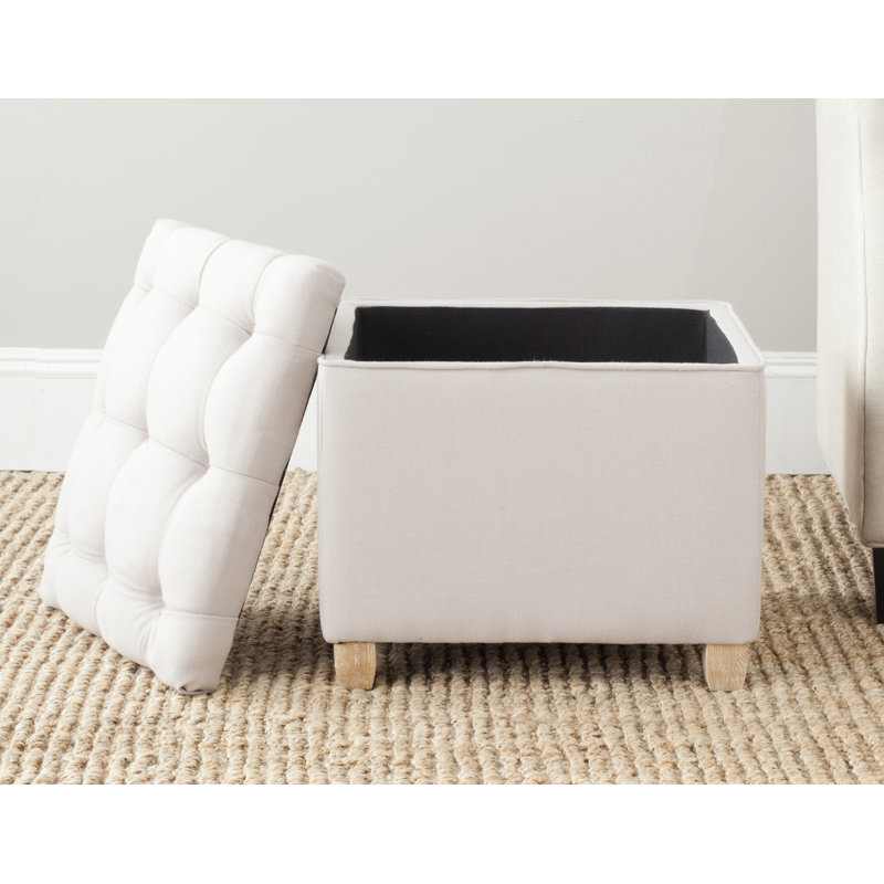 Repose-pieds carré en velours Touffeté de 19,1 po avec rangement, Lin beige